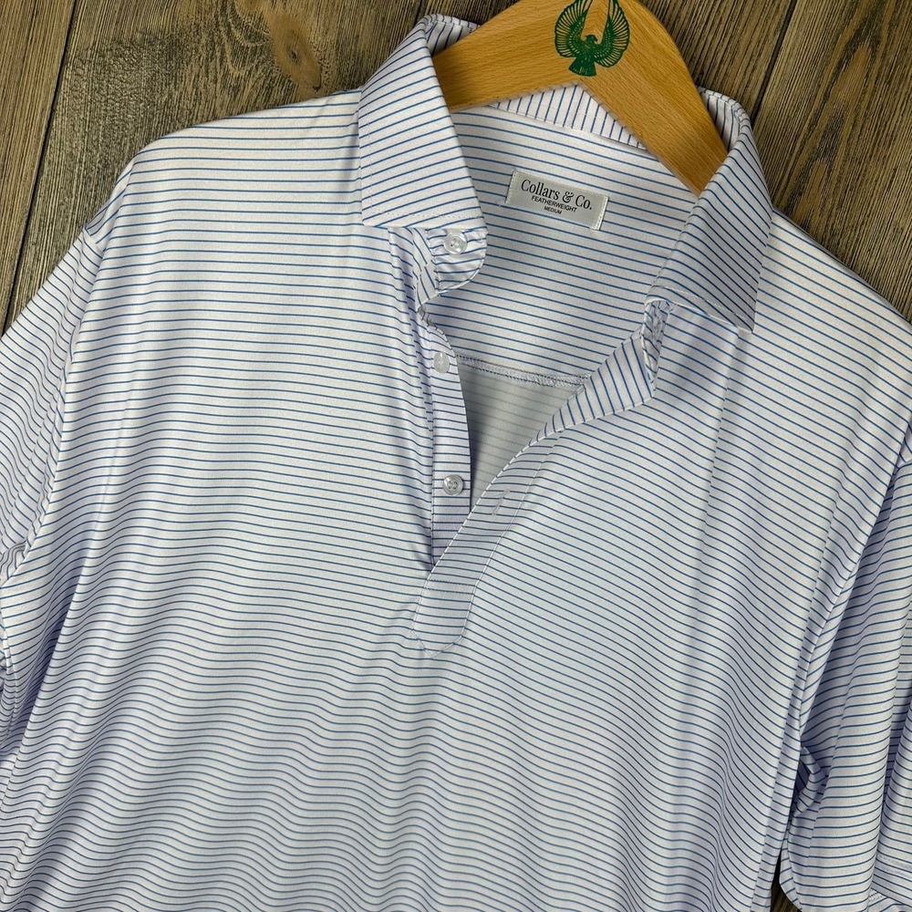 Collars & Co. Men’s White and Light Blue Stripe Polo